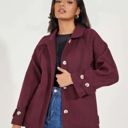 Styli Burgundy Plain Blazer-22