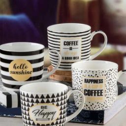 Roxx Black &  White Bone China Tea & Coffee Mug - Set of 4-image-79
