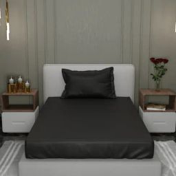 Stoa Paris Black 300 TC Polyester Single Fitted Sheet with 1 Pillow Cover-image-18