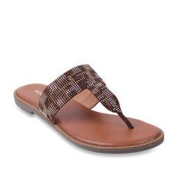 Mochi Women's Brown T-Strap Sandals-image-75
