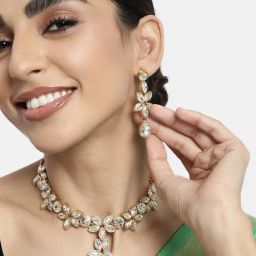 Peora Gold-Plated White Kundan Necklace with Earring Traditional Ethnic Jewellery Set-image-91