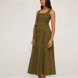LOV by Westside Olive Corduroy A-Line Cotton Dress with Belt-image-86