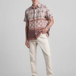 Jack & Jones Light Beige Regular Fit Printed Cotton Linen Shirt-image-63