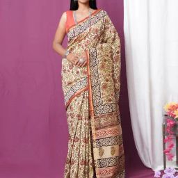 Unnati Silks Cream Printed Saree With Unstitched Blouse-image-38