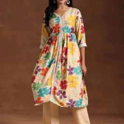 Libas Beige Printed Kurta Palazzo Set-image-6