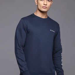 Columbia Blue Cotton Regular Fit Logo Printed Sports Sweatshirt-image-71