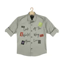 Cavio Kids Grey Cotton Printed Full Sleeves Shirt-image-99