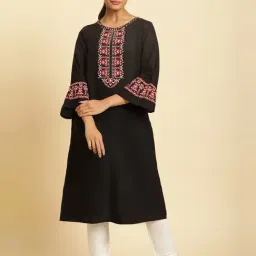 W Black Embroidered A Line Kurta-image-88