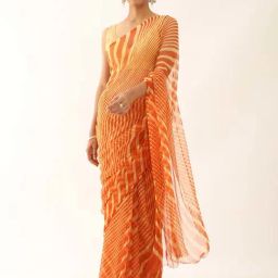 Taneira Orange Striped Saree With Unstitched Blouse-picture-45