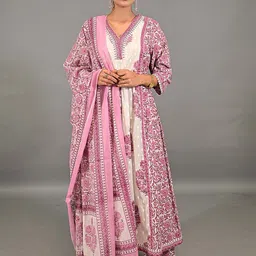 THE BEHRUZ THEORY Women Floral Printed A-Line Kurta with Trousers & Dupatta-image-38