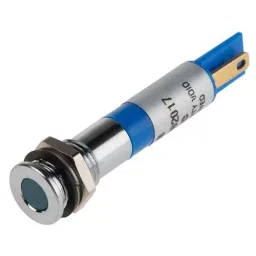 RS PRO Blue Panel Mount Indicator 24V DC, Mounting Hole Size 8 mm, Termination Type Faston, Solder Lug, IP Rating IP67, Model No 8385598-17
