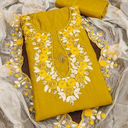 SHADOW & SAINING Embroidered Pure Silk Semi-Stitched Dress Material-image-2