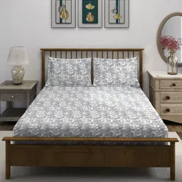 SWAYAM Grey & White 160 TC Queen Bedsheet with 2 Pillow Covers-image-94