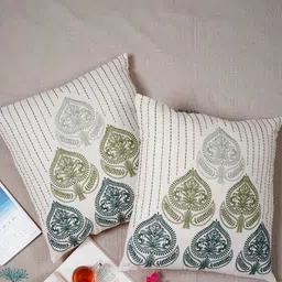 Ratan Cart Green & White 2 Pieces Ethnic Motifs Square Cushion Covers-image-86