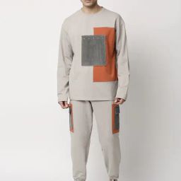 Blamblack Grey & Rust Cotton Regular Fit Colour Block Co-Ord Set-24