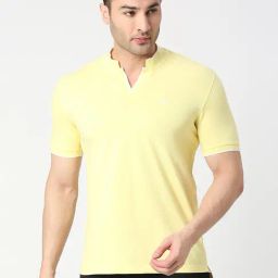 Dragon Hill Lemon Yellow Slim Fit V Neck T-Shirt-image-69