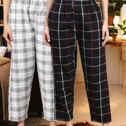 Kryptic Black & White Cotton Relaxed Fit Printed Lounge Pants - Pack of 2-image-88