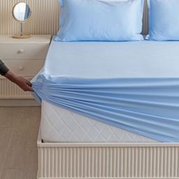 HOMEMONDE Blue 210 TC Single Bedsheet with 1 Pillow Covers-image-8