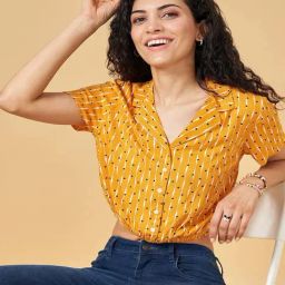 People by Pantaloons Mustard Printed Crop Shirt-image-73