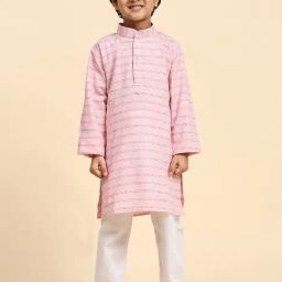 Pro-Ethic Style Developer Kids Pink & White Embellished Full Sleeves Kurta with Pyjamas-picture-22