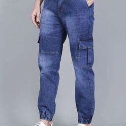 INDIROCKS Men Jean Jogger Mid-Rise Light Fade Stretchable Cargo Styles Jeans-image-12