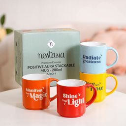 Nestasia Orange Colored & Red 4 Pieces Printed Ceramic Glossy Mugs 280ml-picture-19