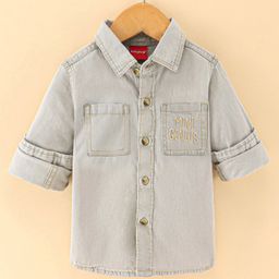 Babyhug Cotton Full Sleeves Shirt Text Embroidery - Grey-image-9