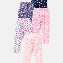 Babyhug Cotton Lycra Knit Full Length Leggings Pack of 5 - Pink-image-89