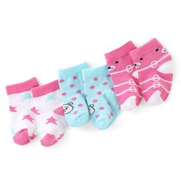 Doodle Poodle Cotton Rich Ankle Length Teddy Design Socks Pack of 3 - Blue White & Pink-image-11