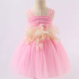 Kookie Kids Sleeveless Party Frock with Floral Applique - Pink-picture-19