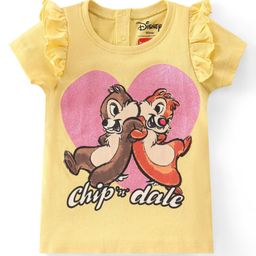 Babyhug Disney Cotton Knit Half Sleeves Top with Frill Detailing & Chip N Dale Graphics - Yellow-image-95