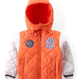 Babyhug Woven Full Sleeves Padded Hooded Jacket With Text Detailing - Orange-image-108