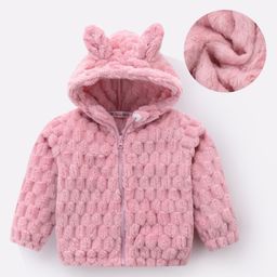 Kookie Kids Full Sleeves Front Open Hooded Fur Jacket With Quilted Design & Ears Applique - Pink-image-34