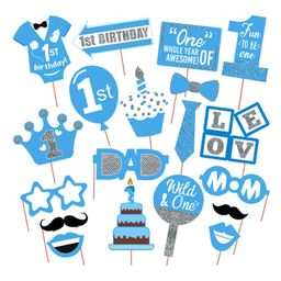 Zyozi First Birthday Photo Booth Props - Birthdays Photobooth For Boys - Blue (Pack of 19)-image-82