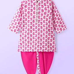 Babyhug Cotton Woven Full Sleeves Paisley Printed Kurta Dhoti Set - Pink-image-84