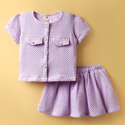 ToffyHouse Knitted Half Sleeves Co-ords Textured Top & Skirt Set - Mauve-image-88