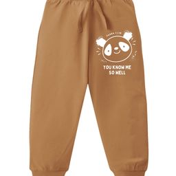 KAVEE Pure Cotton Terry Biowashed You Know Me So Well Text Printed Joggers - Brown-image-84
