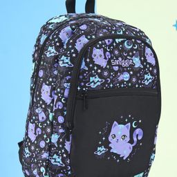 Smiggle Cat Print Backpack Black - Height 16 Inches-1