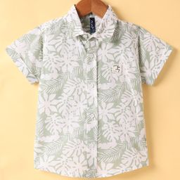 Little Kangaroos Cotton Woven Half Sleeves Shirt With Leaves Print - Light Green-image-37
