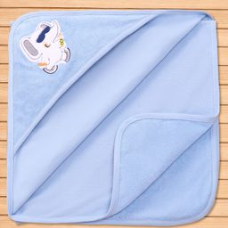 Pink Rabbit Terry Knit Hooded Towel With Elephant Patch L 84 x B 82 cm - Light Blue-image-16