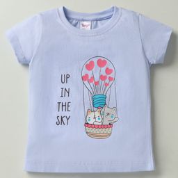 Tango Single Jersey Half Sleeves T-Shirt with Up In the Sky Text Print - Light Blue-image-57
