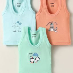 Cucumber Sinker Knit Sleeveless Vests With Animal Print Pack Of 3 - Sea Green Light Blue & Peach-picture-23