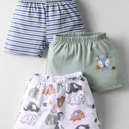 OHMS Single Jersey Knit Knee Length Shorts with Animal Print & Stripes Pack of 3 - Multicolor-image-83