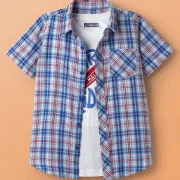 Pine Kids Cotton Woven Half Sleeves Checks Shirt With Printed T-Shirt - Blue & White-picture-31