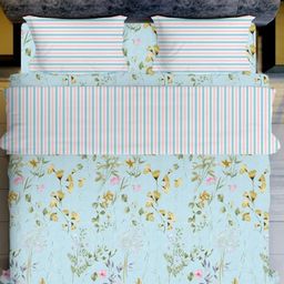 BhaiJi Bedsheets 220 TC Glace Cotton Bed Sheet XXXL King Size 10 Feet Bedsheet 107x120 Inch Without Joints With 2 Pillow covers - Sky Floral Blossam-image-112