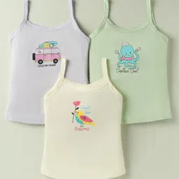 Revvo Junior Cotton Knit Sleeveless Slips with Vehicle & Octopus Print Pack of 3 - White, Purple & Green-picture-23