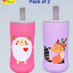 Joy Buzz Adjustable Reusable Baby Feeding Bottle Cover Sleeves Suitable For 120ml 150ml 180ml 200 ml Slim Neck Feeding Milk/Water Glass Feeder Bottles-(Pack of 2)-Purple, Pink-16