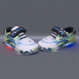 NEW STEPS Abstract Designed Colour Blocked LED Velcro Closure Shoes - White-image-86
