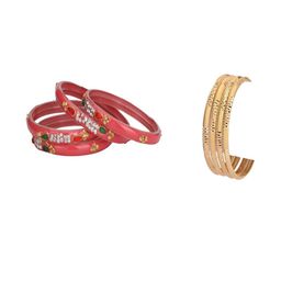 1ST TIME Set Of 8 Orange Alloy Artificial Stones & Beads Antique Bangles-picture-8