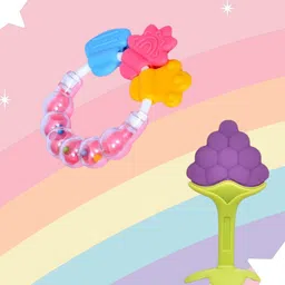 Joy Buzz Kids Set Of 2 Baby Rattle & Stand Teether - Pink & Blue-27